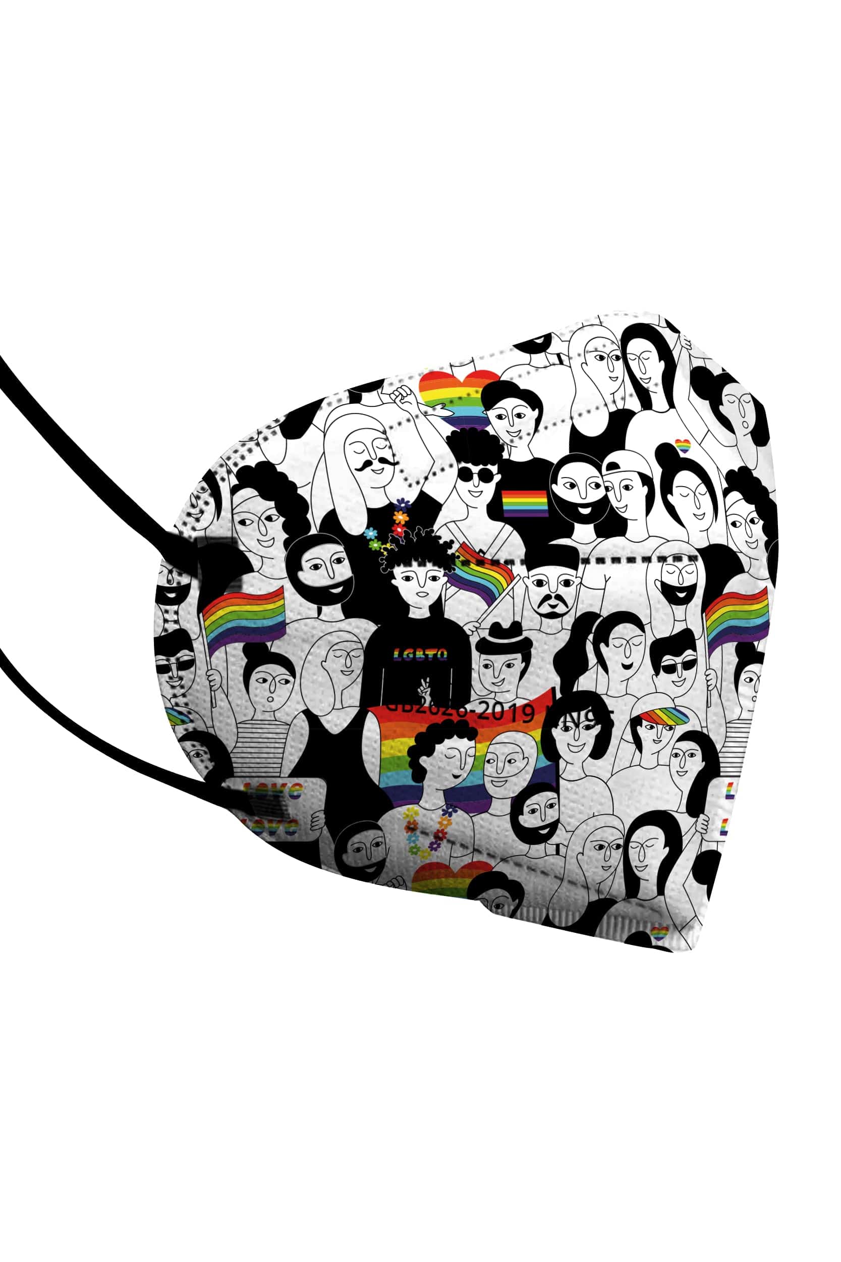Stylish Equality + Pride printed KN95 face mask, with soft black ear loops and high quality fabric. 