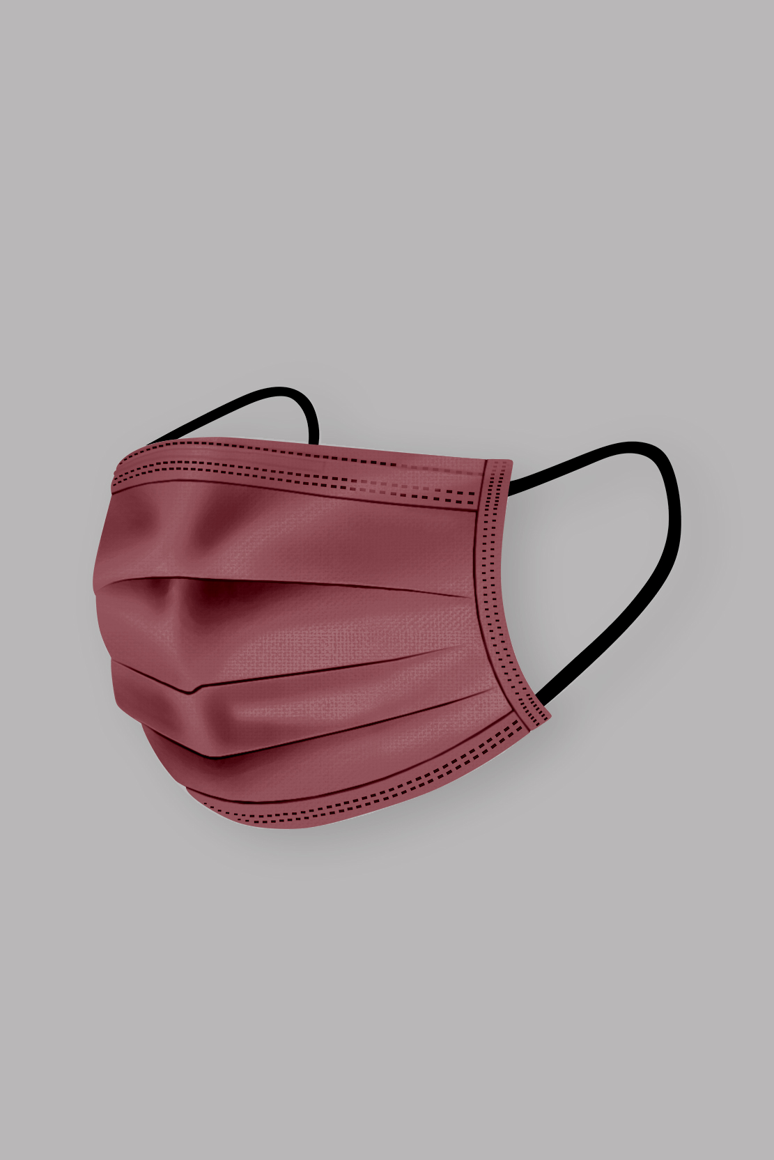 Stylish Dark Red Pleated face mask, with soft black ear loops and high quality fabric. 