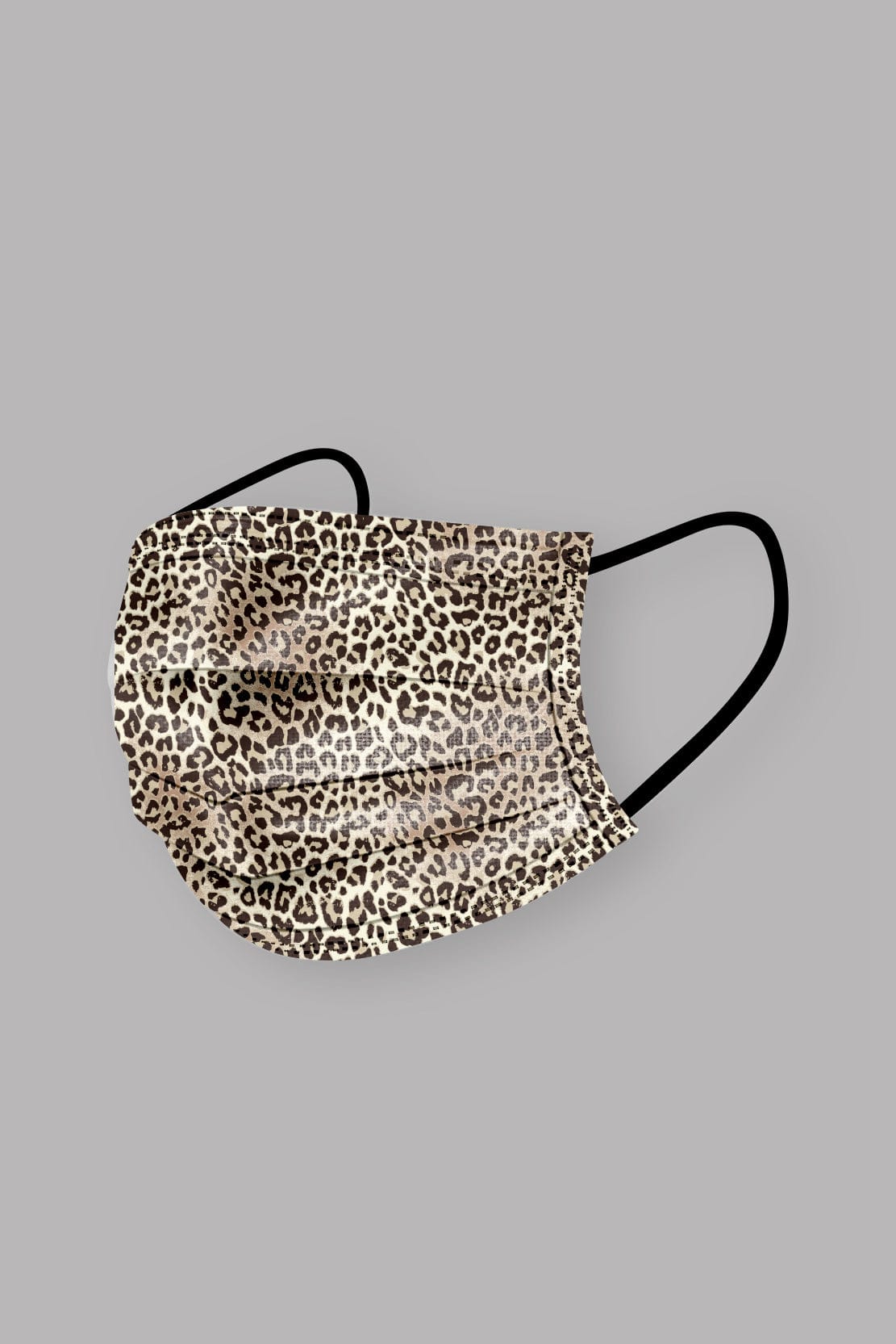 Stylish Leopard Print Pleated face mask, with soft black ear loops and high quality fabric. 