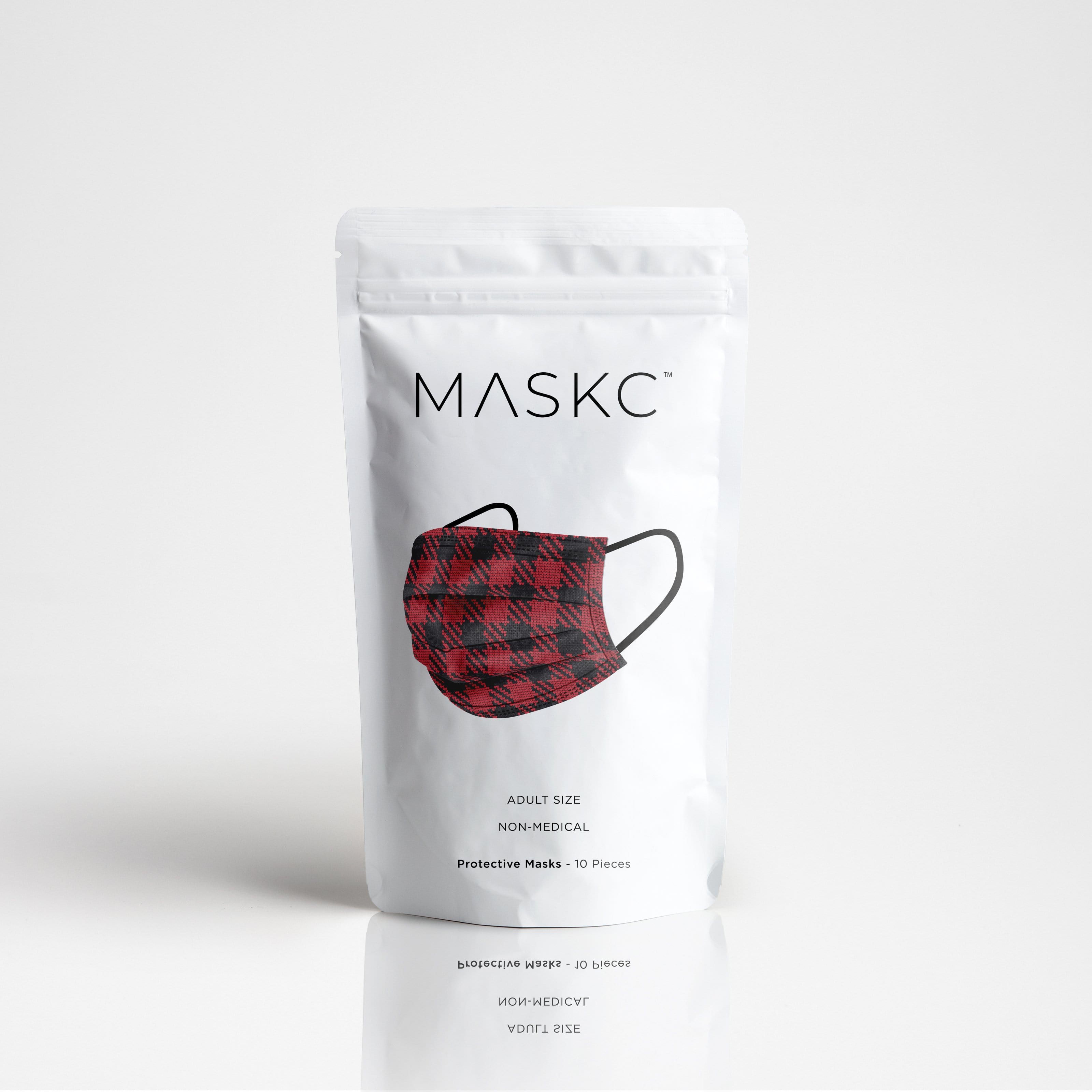 Pack of Red & Black Plaid Pleated face masks. Each pack contains stylish high quality face masks. 
