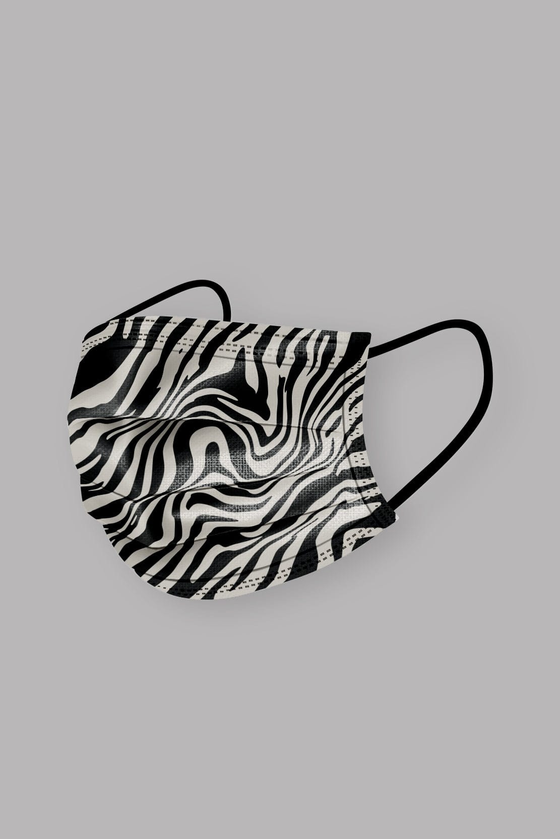 Stylish Zebra Printed Pleated face mask, with soft black ear loops and high quality fabric. 