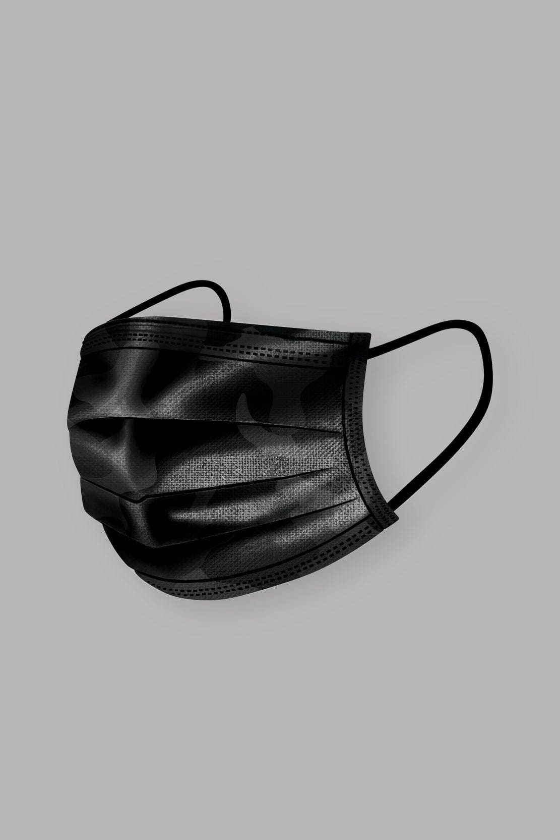 Stylish Black Camo Pleated face mask, with soft black ear loops and high quality fabric. 
