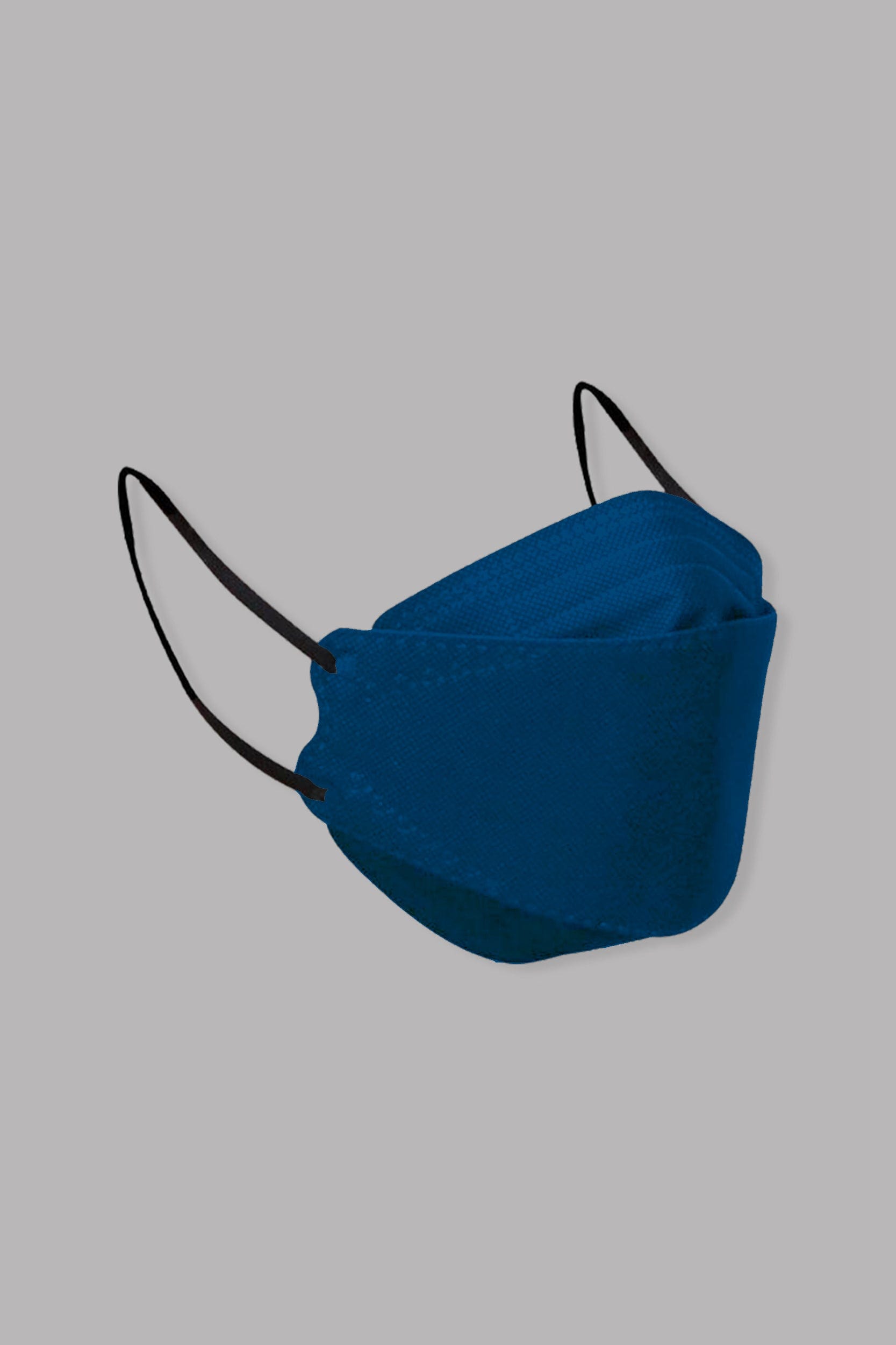 Stylish navy blue KF94 face mask, with soft black ear loops and high quality fabric. 