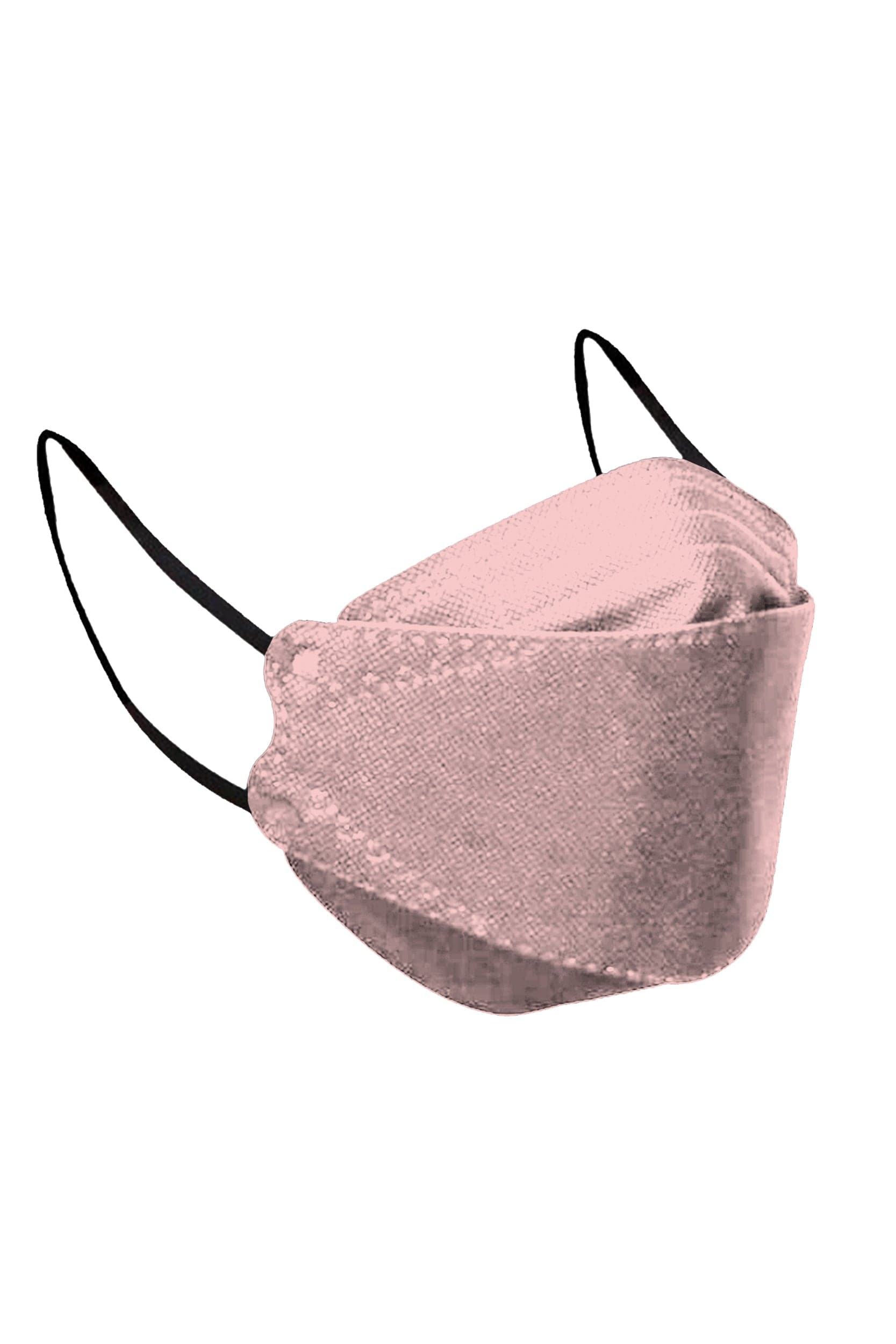 Stylish light pink KF94 face mask, with soft black ear loops and high quality fabric. 