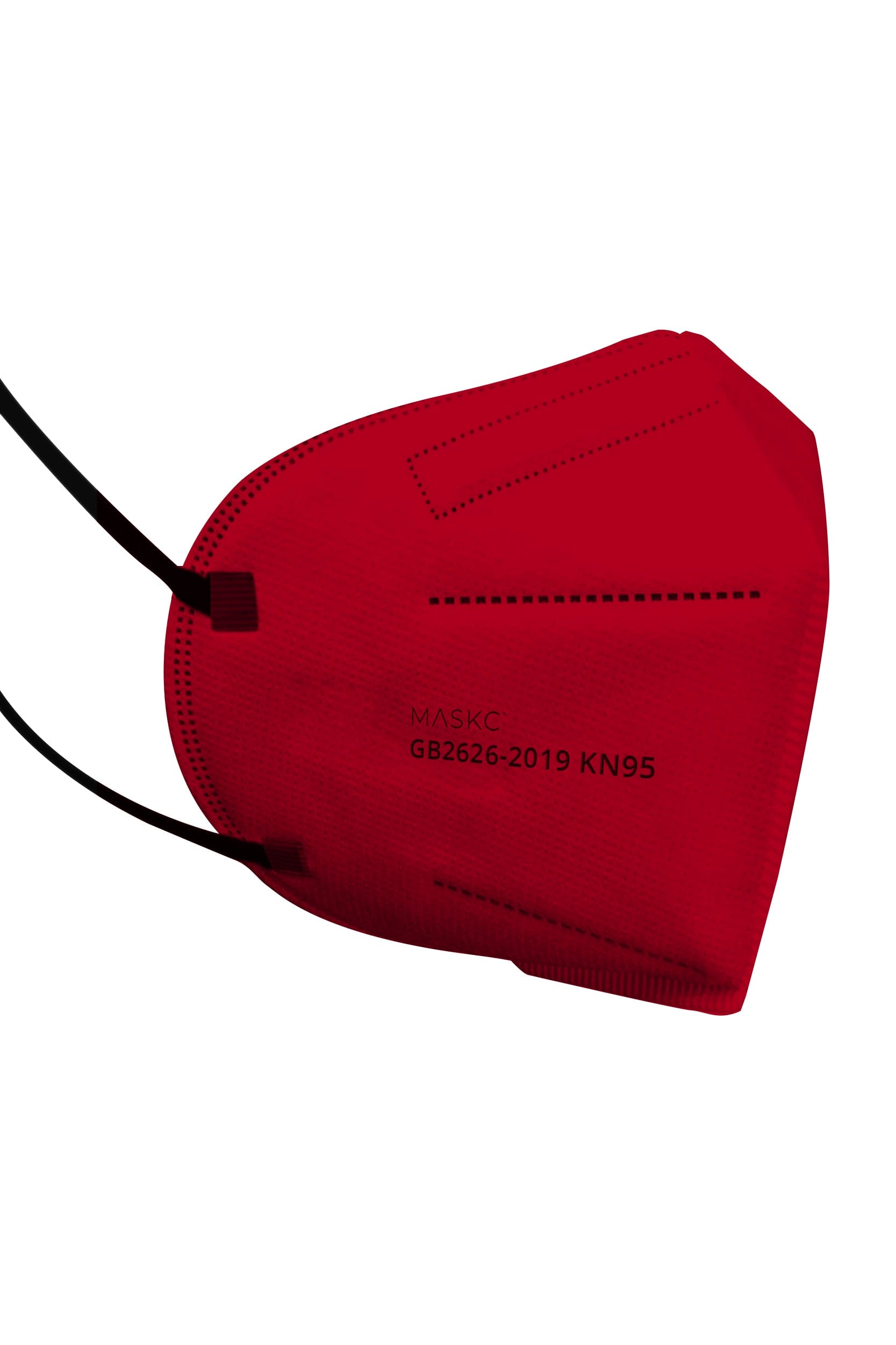Stylish Bright Red KN95 face mask, with soft black ear loops and high quality fabric. 