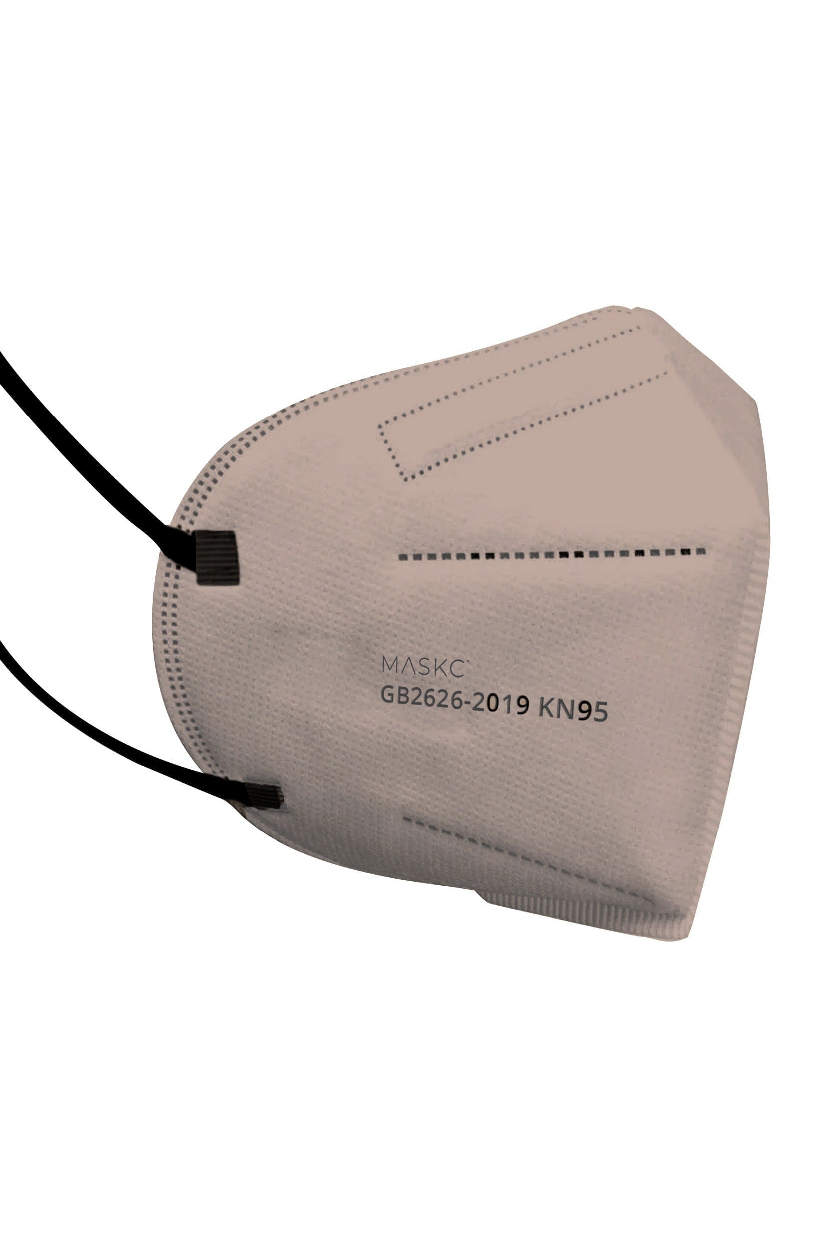 Stylish Light Brown KN95 face mask, with soft black ear loops and high quality fabric. 