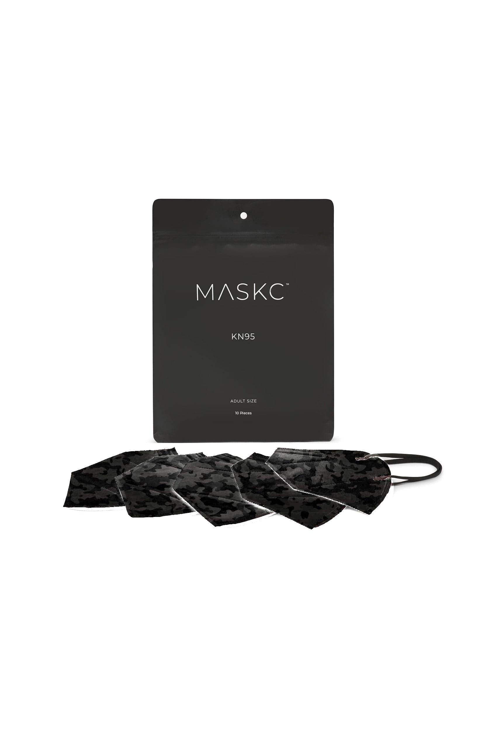 Pack of Black Camo Printed KN95 face masks. Each pack contains stylish high quality face masks.