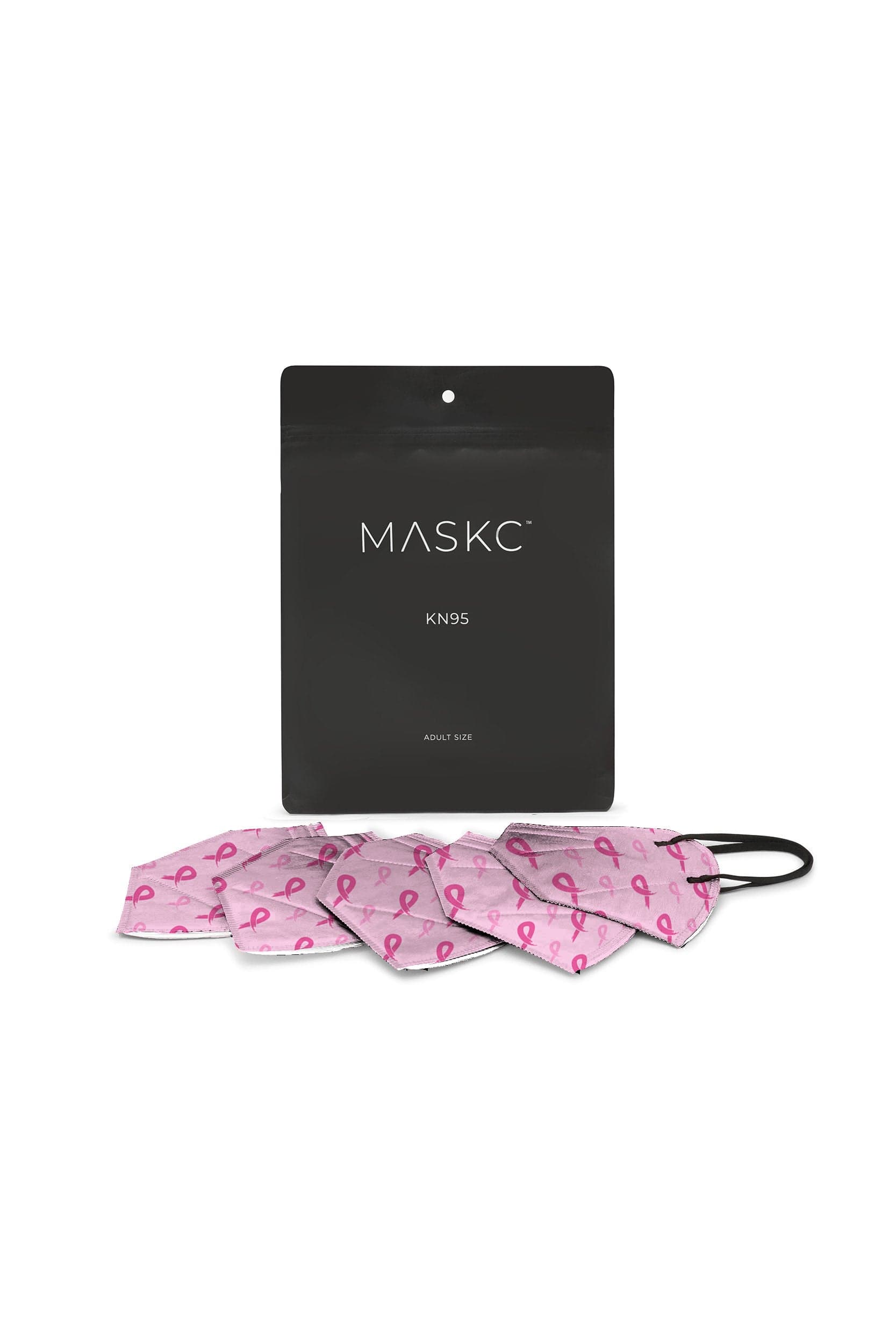 Pack of Breast Cancer Awareness Ribbon Print KN95 face masks. Each pack contains stylish high quality face masks.  