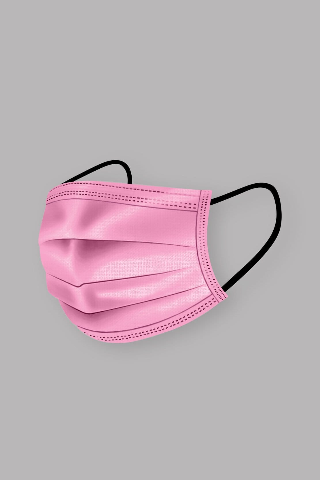 Stylish Light Pink Pleated face mask, with soft black ear loops and high quality fabric. 