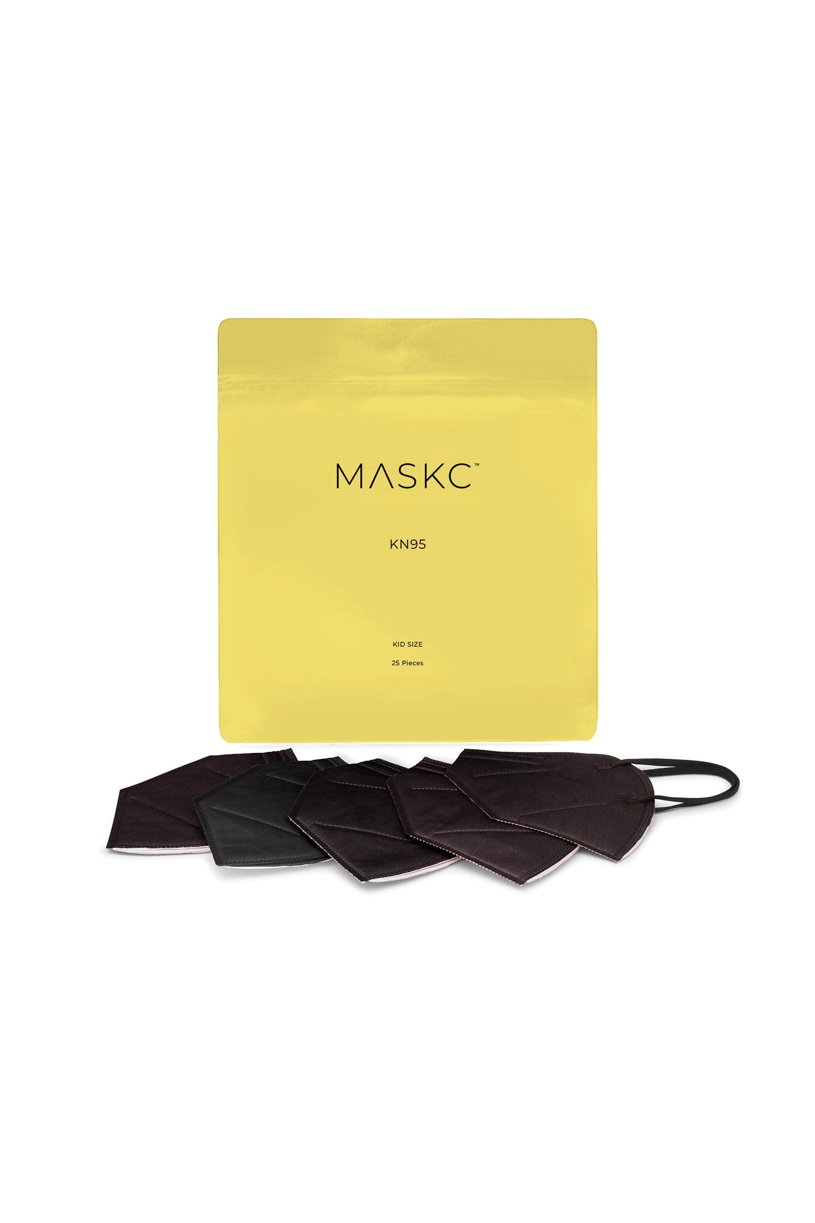 25 Pack of Kids Black KN95 face masks. Each pack contains stylish high quality face masks. 